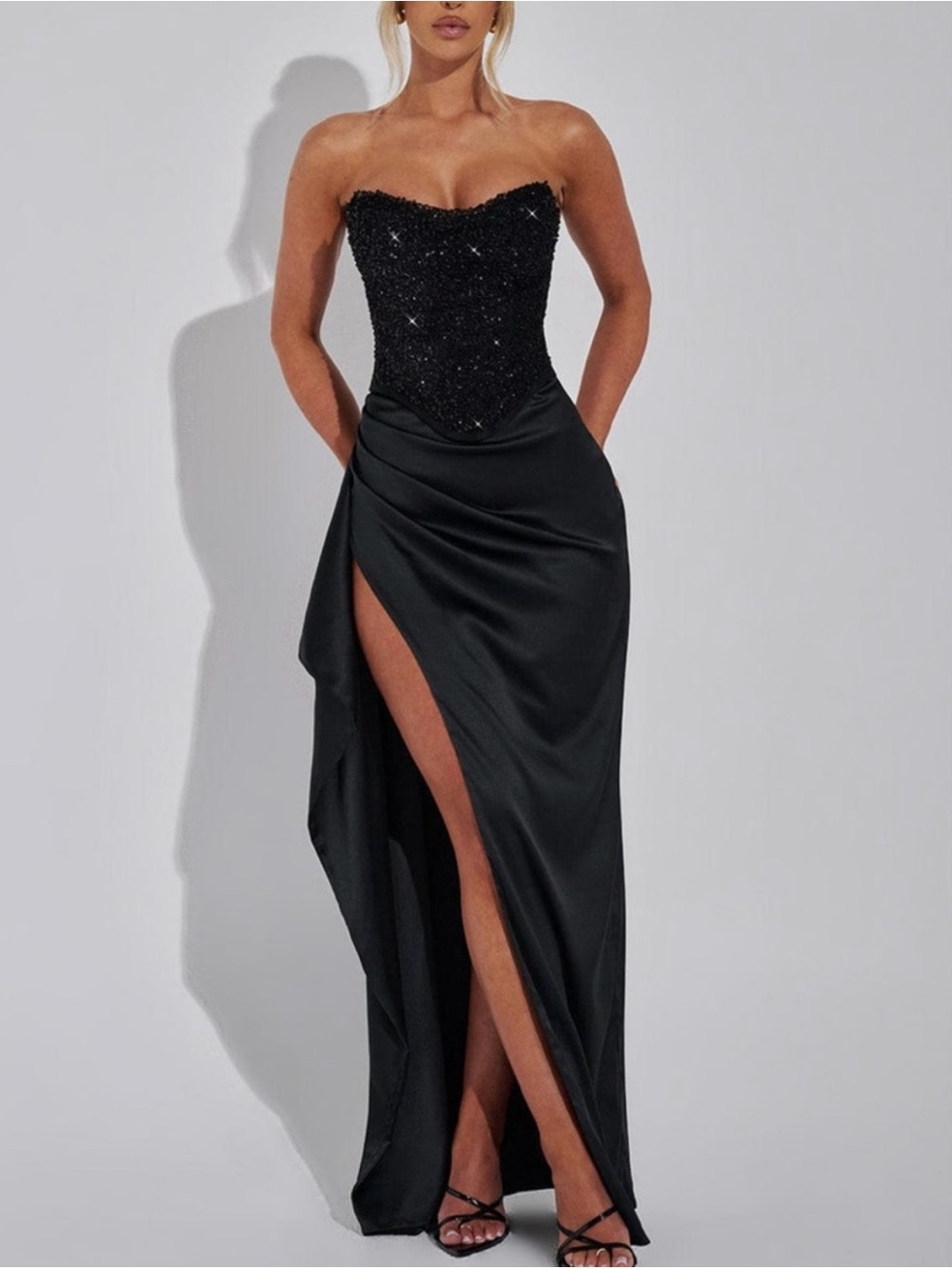 Babyboo Emrielle Strapless Black Beaded Corset Evening Gown